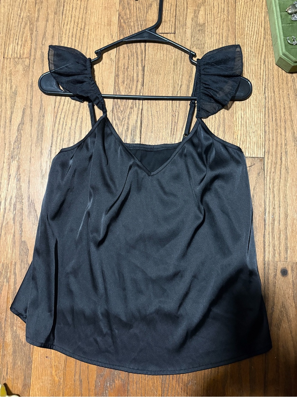 Source Unknown Black Satin Ruffle-Strap Camisole